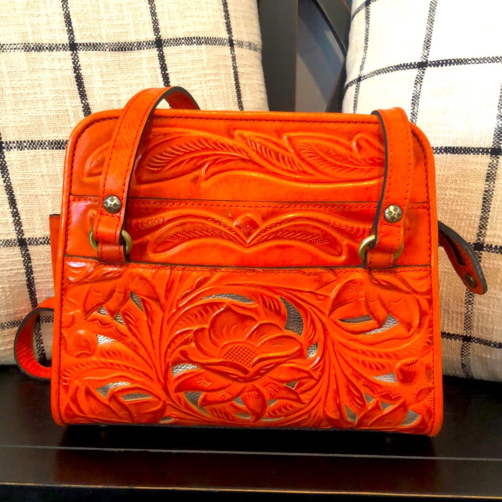 Patricia Nash Satchel genuine tooled cutout leather